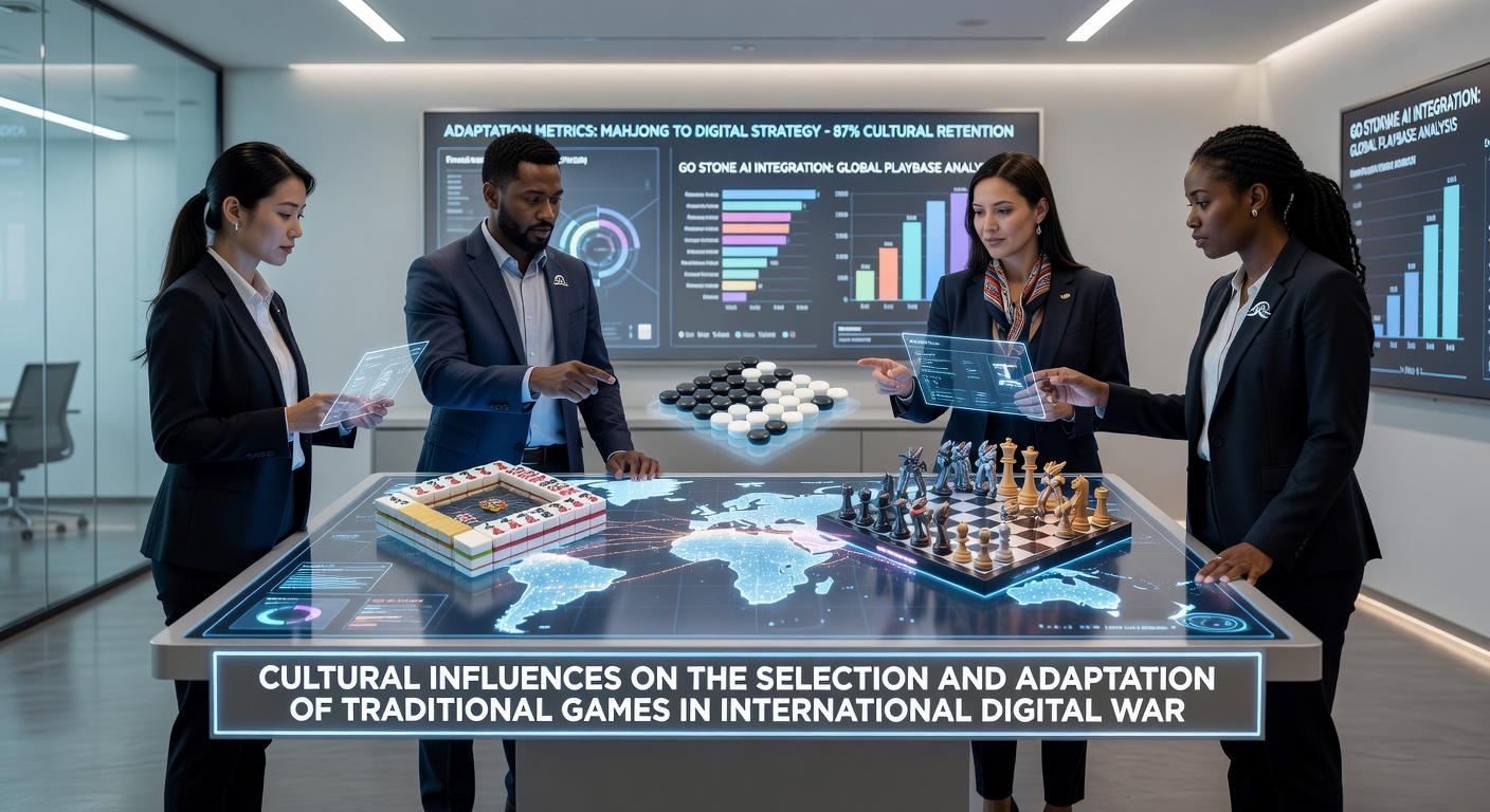 Digital interface showing adapted traditional card game with cultural motifs and localized symbols for international players
