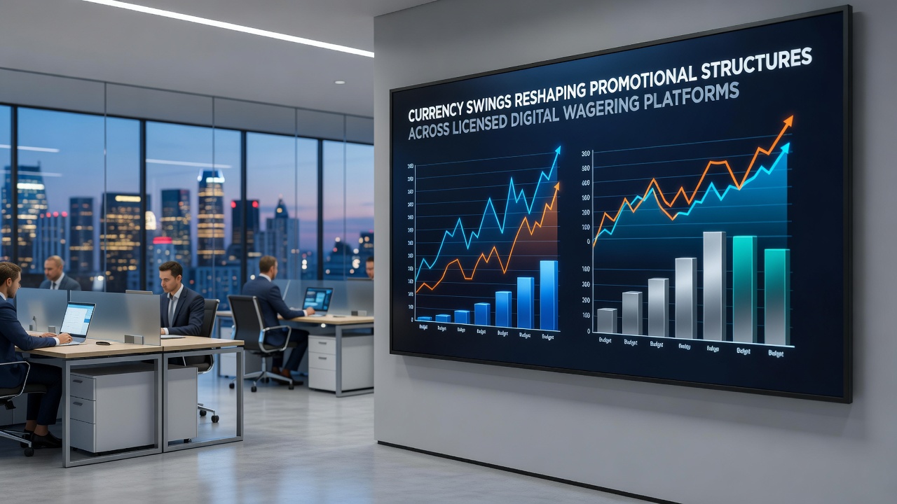 Analytics dashboard showing currency fluctuation impact on wagering promotions