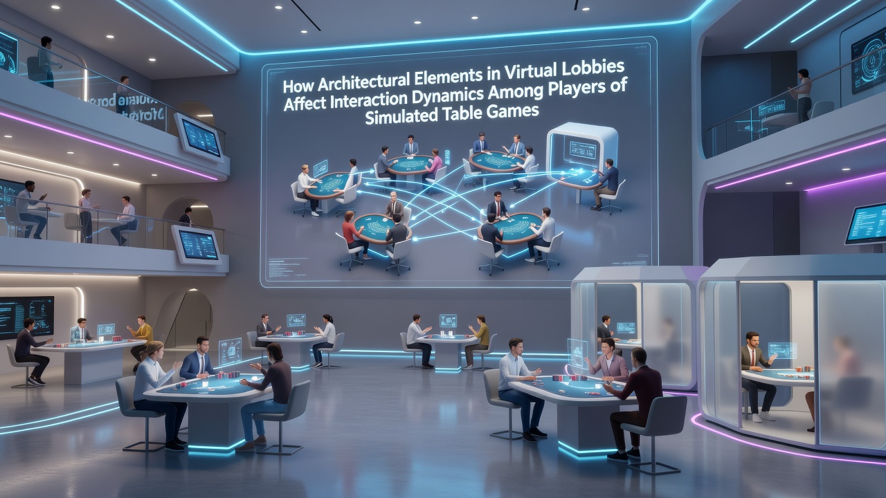 Virtual lobby design showing seating arrangements and pathways in a simulated table game environment