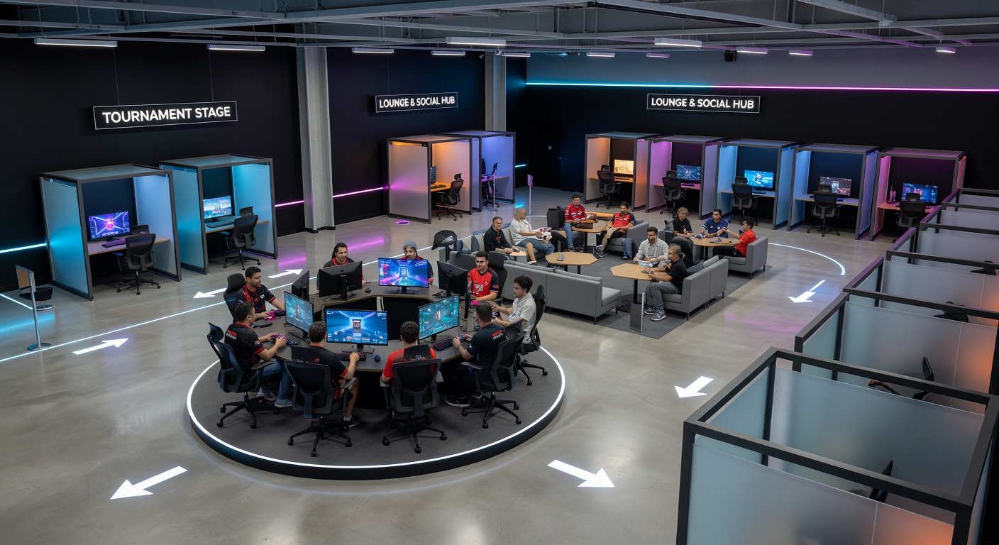 Interior view of gaming floor highlighting lighting zones and seating arrangements for player interaction