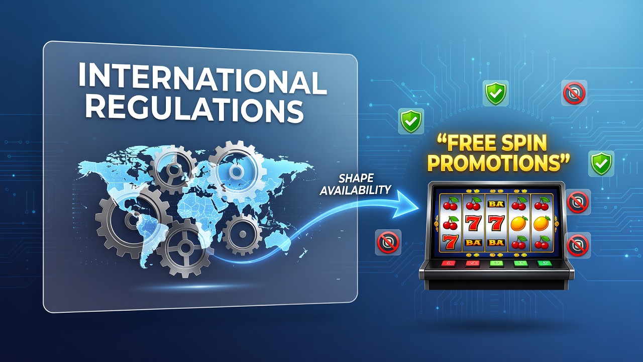 Digital slot interface displaying free spin bonus offers under regulatory guidelines