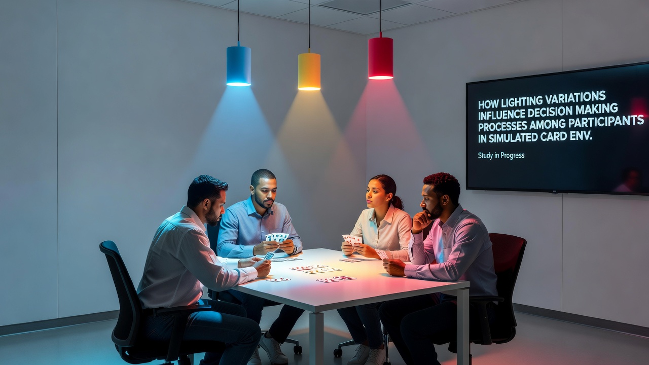 Participant engaged in a card simulation under variable lighting conditions