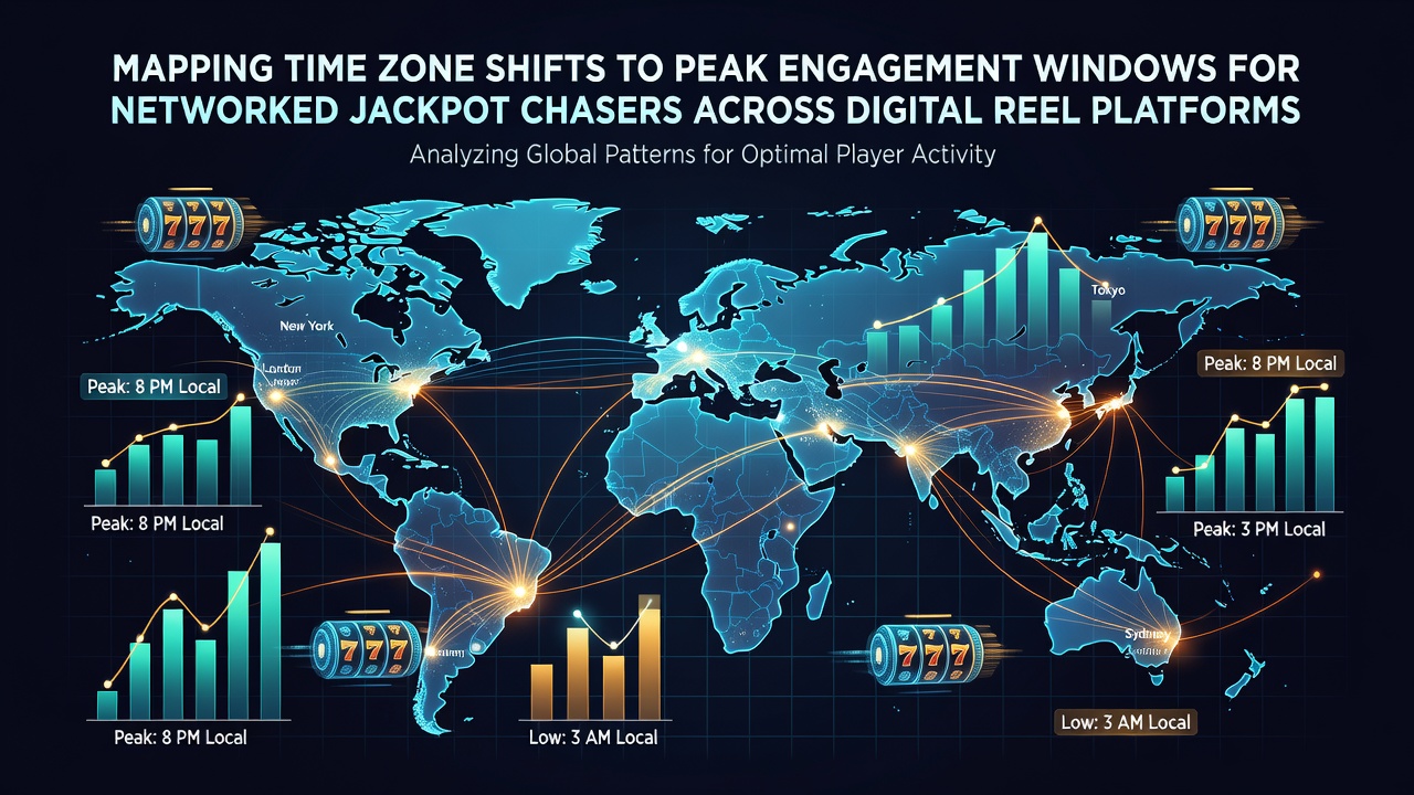 Global time zone overlay highlighting peak player activity periods on digital reel networks