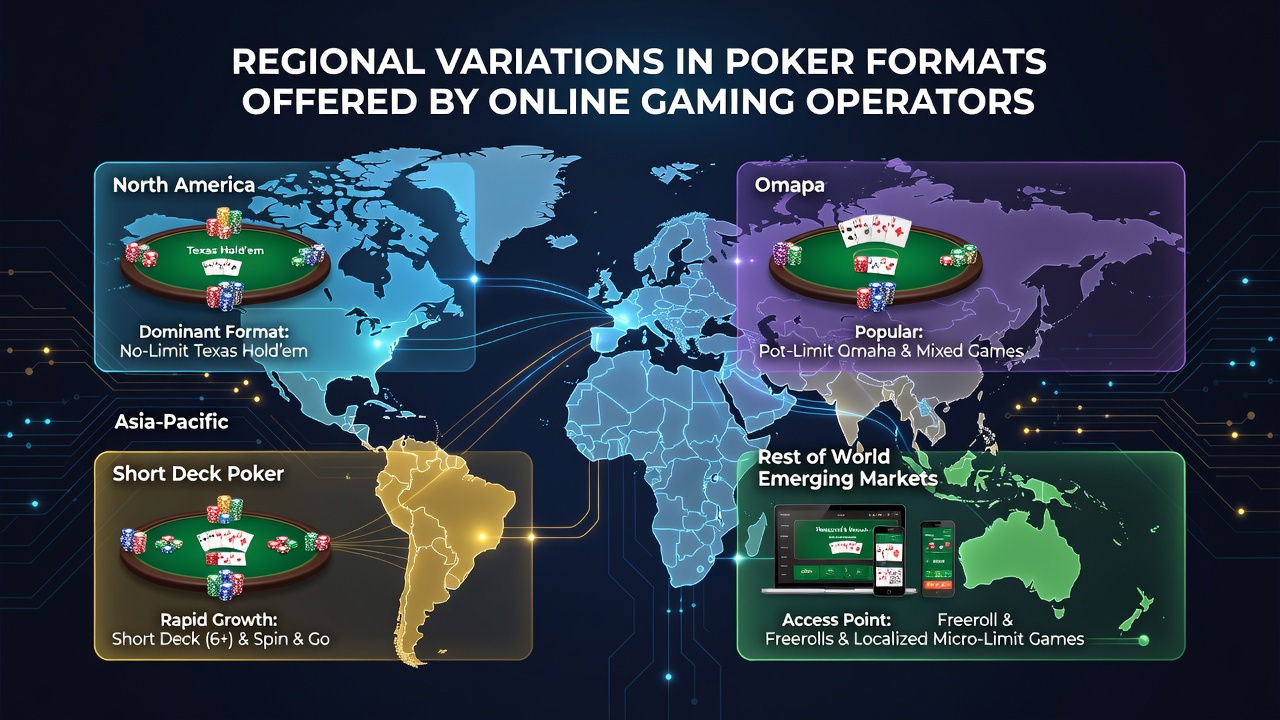 Players engaged in different online poker formats across global regions