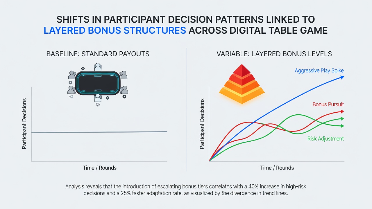 Analytics dashboard displaying participant decision shifts across bonus layers on table game platforms