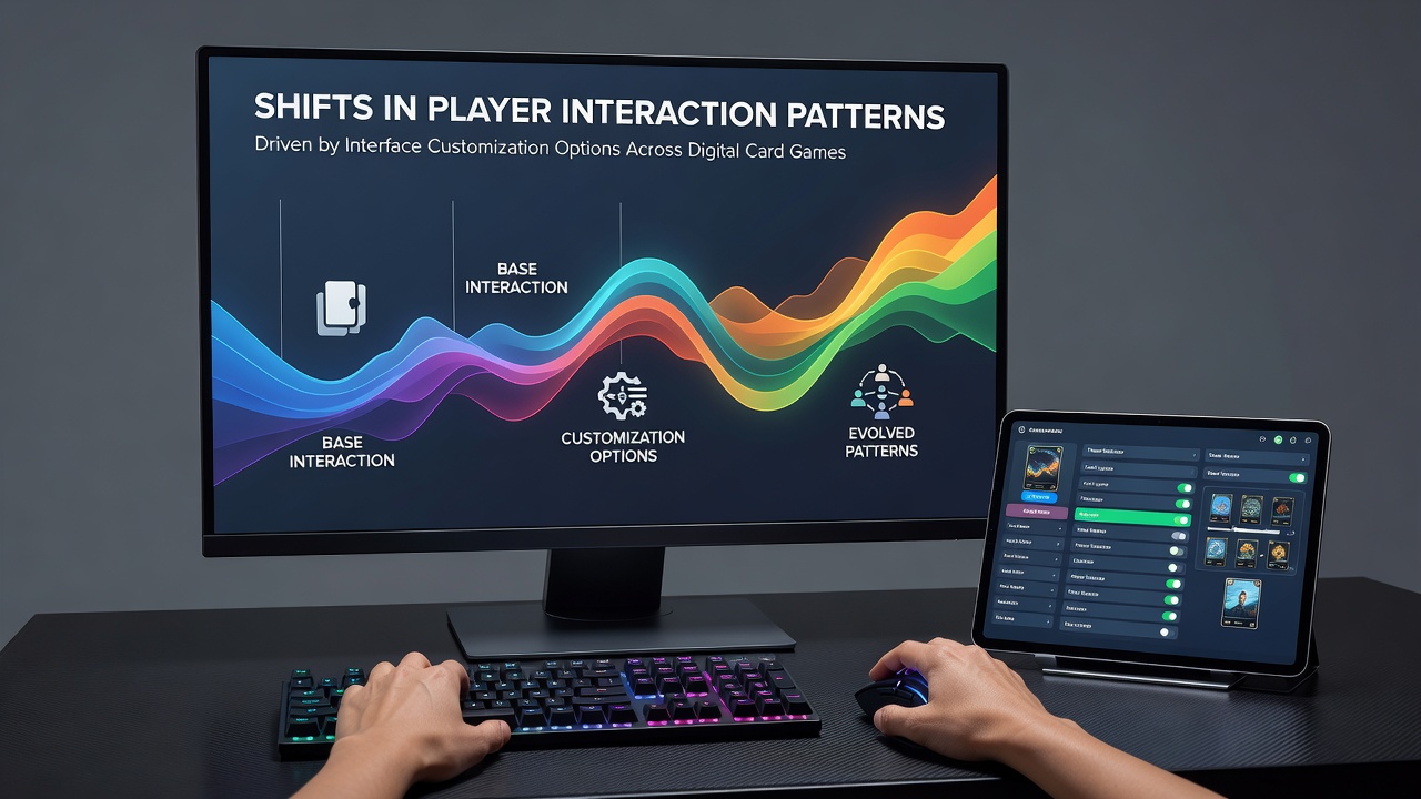Players engaging with customized digital card tables showing varied UI layouts during online matches